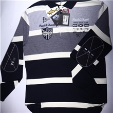 秋冬鲨鱼男士时尚长袖t恤翻领彩横条纯棉T恤