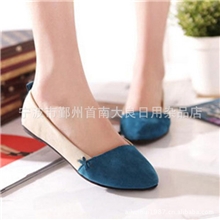 2013韩版新款拼色简单大气尖头平底豆豆娃娃鞋平跟单鞋女鞋批发