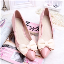 新品百搭韩版浅口漆皮单鞋蝴蝶结耐磨牛筋底低跟尖头女鞋女鞋批发