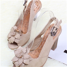 一件代发夏新款欧美外贸高跟粗跟牛筋厚底防水台花朵鱼嘴凉鞋女