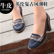 2013新款欧美外贸真皮英伦复古粗跟高根单鞋批发女鞋一件代发