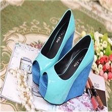 XX欧美风百搭夏季鱼嘴拼色坡跟凉鞋818