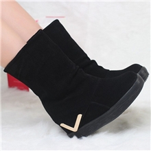 新冬季内增高跟真皮女棉靴鞋厚底短靴中筒雪地靴子磨砂皮坡厂家