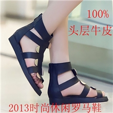 时尚凉鞋真皮罗马鞋凉鞋透气镂空鱼嘴平跟女凉鞋橡胶平底厂家批发