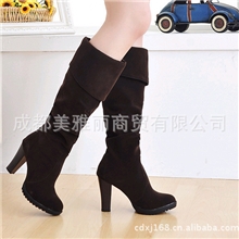 批发韩版百搭粗跟女鞋简约淑女长靴高筒靴大码女靴大筒围