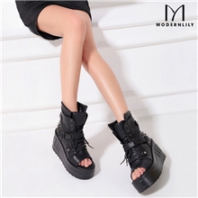 欧美朋克鱼嘴短靴皮带扣绑带铆钉女鞋松糕厚底鞋2013春款单鞋