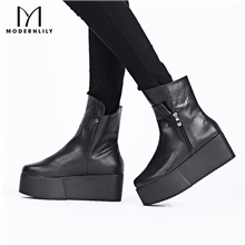 modernlily欧美休闲单靴纯色厚底坡跟高跟女靴子骑士靴短靴778