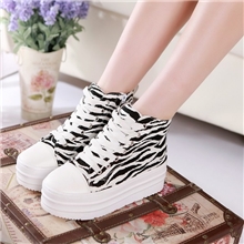 秋季新款女鞋帆布鞋斑马纹侧拉链运动鞋户外休闲女鞋批发