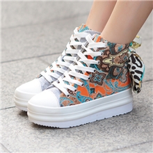 2013新款韩版蕾丝厚底帆布高帮鞋系带松糕底女鞋休闲单鞋