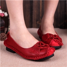 批发外贸新款蝴蝶结时尚平跟平底休闲真皮女鞋女式单鞋爆款手工鞋