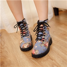 温州女鞋批发新款女鞋英伦中跟马丁靴单靴厚底短靴花朵机车靴