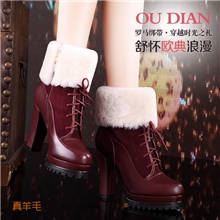 （预售）莫蕾蔻蕾时尚翻兔毛女靴女鞋保暖加绒粗跟9928-18