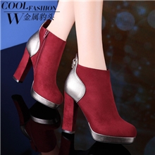 莫蕾蔻蕾X806-28防水台拉链亮片金属豹头拼色裸靴粗跟高跟女单鞋