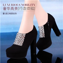 莫蕾蔻蕾X980-1秋冬新款组合水钻女鞋拉链高跟鞋粗跟单鞋