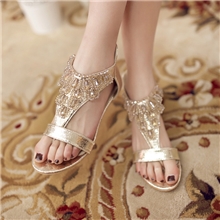 批发新款韩范罗马串珠水钻凉鞋T型夹脚趾平底女鞋fc-5