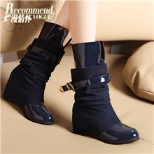 2013冬季新款莫蕾蔻蕾881-1百搭长筒女靴金属扣带保暖绒毛跛跟鞋