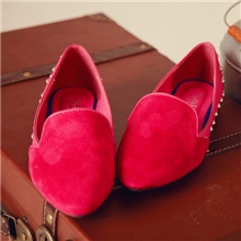 春季新款时尚尖头磨砂皮革拼接铆钉女鞋女士平跟单鞋外贸888-1