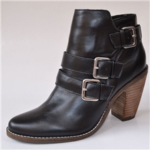 外贸真皮女靴新款欧美粗跟裸靴英伦马丁靴尖头高跟女鞋牛皮短靴