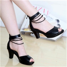 女鞋代发夏季新款罗马凉鞋粗跟高跟鱼嘴凉鞋女式真皮凉鞋批发