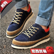 【厂家批发】休闲秋冬韩版英伦男鞋子松糕底反绒皮系带板鞋