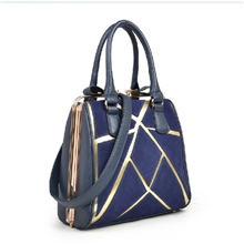 高端韩版潮女包磨砂真皮拼接菱格手提包复古金属夹子单肩包包