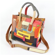 2013新款牛皮拼接女包真皮女包厂家直销手提包斜挎包笑脸包