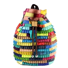 热卖新款百搭羊皮拼接包双肩包真皮背包女包彩色休闲女包