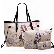 女包秋季最新款超值三件套女包包中包美女印花单肩大包批发