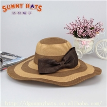 春夏款纸草帽蝴蝶结草帽夏天沙滩帽拼色防晒草帽沙滩帽