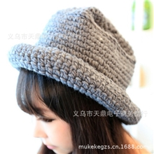 韩国代购明星味简约范小清新毛线帽针织花盆帽编织款镂空渔夫帽子