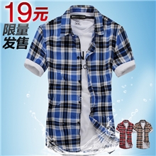 2013男士短袖衬衫男短袖批发休闲衬衣男短袖格子衬衫男潮男装