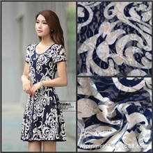 供应青花瓷蕾丝印花网眼布