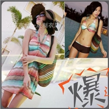 三件套裙式波西钢托比基尼泳衣厂家出口外贸批发成年人女游泳装