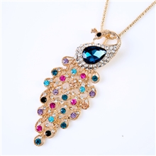 庄正饰品批发水晶孔雀毛衣链孔雀项链韩版毛衣链X1330