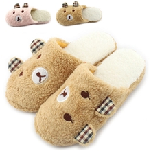 最新款冬季保暖耳朵熊棉拖鞋可爱居家卡通拖鞋情侣地板拖鞋批发