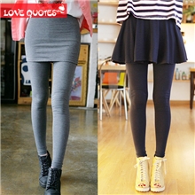 韩国秋冬加厚加绒假两件包臀九分女士打底裙裤保暖义乌打底裤批发