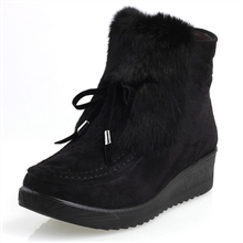 京翔老北京布鞋女款短靴加棉兔毛毛口保暖透气耐磨防滑聚氨酯