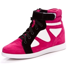 一件代发2013秋冬新款女鞋色拼接高帮鞋内增高平底松糕鞋板鞋