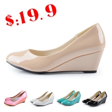 白色护士鞋坡跟漆皮女鞋圆头糖果色鞋坡跟工作鞋黑裸色单鞋中跟