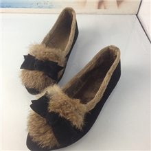 女鞋单鞋兔毛装饰学生厂家直销平底一件代发