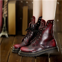 TANGYI唐意春秋韩版复古真牛皮马丁靴英伦机车靴短靴女系带靴子