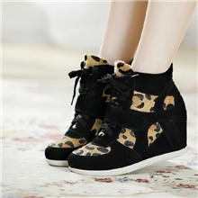 尹恩惠同款鞋真皮马毛豹纹韩版潮鞋内增高帮鞋运动休闲女鞋子