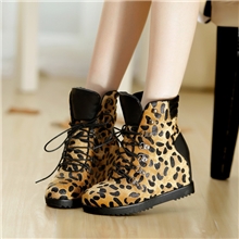 泰囧范冰冰同款豹纹高帮女鞋平底内增高女鞋休闲鞋系带圆头短靴
