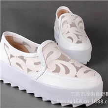 小白鞋工厂女鞋批发欧洲站真皮蕾丝厚底网纱松糕鞋休闲板鞋