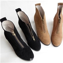 2013新款欧美真皮磨砂牛皮女靴粗中跟短靴前拉链马丁靴OL优雅女鞋