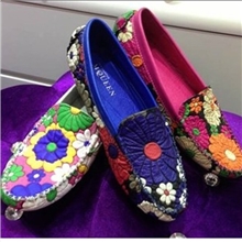 欧洲站压花豆豆鞋真皮女鞋单鞋平底休闲欧货批发外贸真皮女鞋