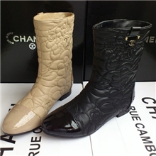 欧洲站2013秋冬外贸新款双C平底绣花真皮短靴女靴子批发