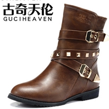 新款古奇天伦雪地靴毛短靴女鞋铆钉女靴平底中筒棉靴马丁靴子秋冬
