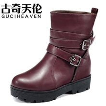 古奇天伦7816厚底女靴休闲中筒靴机车女靴子马丁靴女鞋子批发