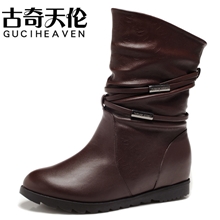 古奇天伦733复古休闲女靴子内增高中筒靴澳洲小羊毛雪地靴批发